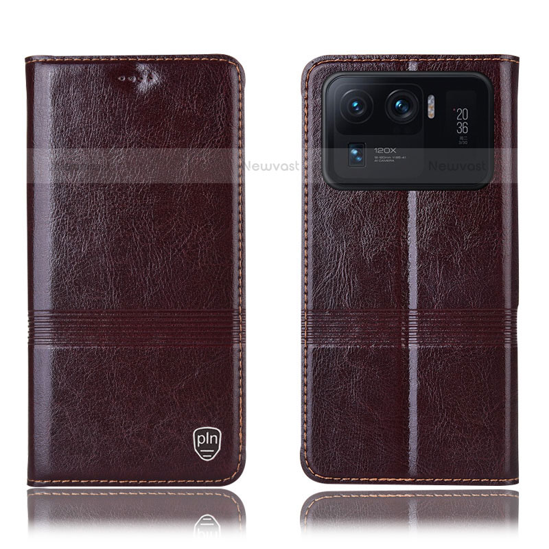 Leather Case Stands Flip Cover H07P Holder for Xiaomi Mi 11 Ultra 5G Brown