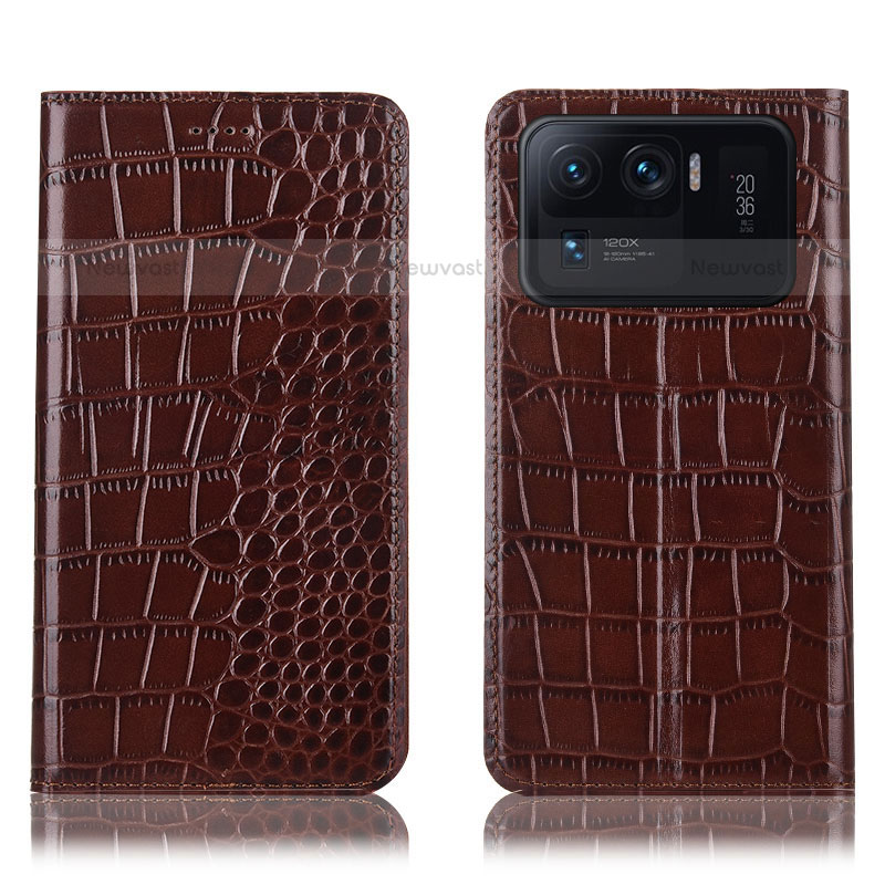 Leather Case Stands Flip Cover H08P Holder for Xiaomi Mi 11 Ultra 5G Brown