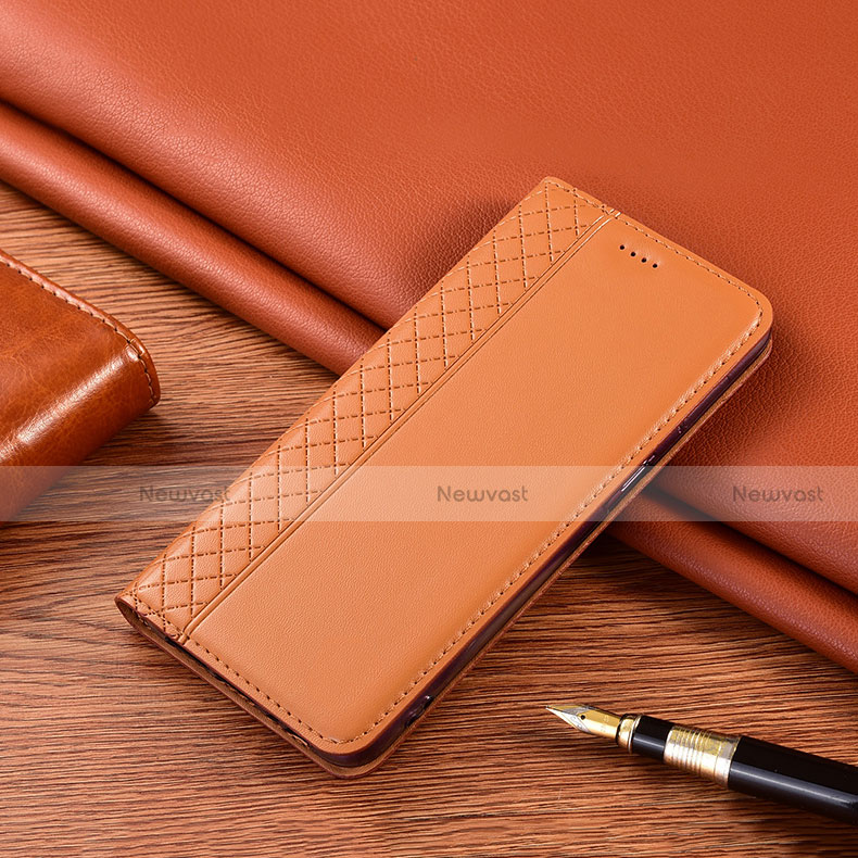 Leather Case Stands Flip Cover H10 Holder for Apple iPhone 13 Pro Max Orange