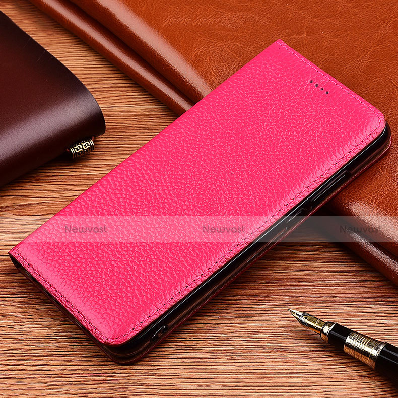 Leather Case Stands Flip Cover H11 Holder for Apple iPhone 15 Hot Pink