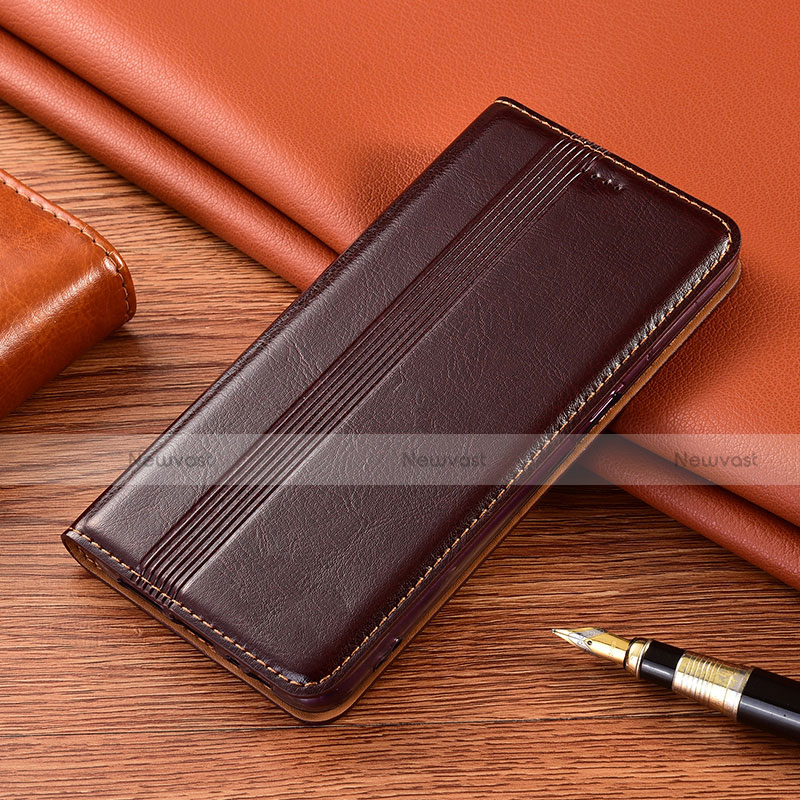 Leather Case Stands Flip Cover H13 Holder for Apple iPhone 13 Mini Brown