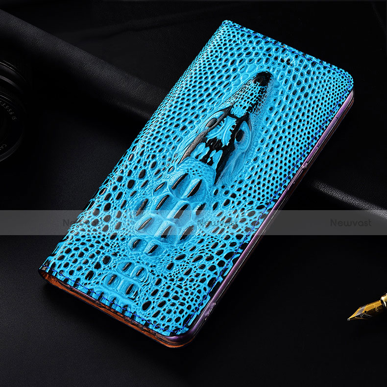 Leather Case Stands Flip Cover H15 Holder for Apple iPhone 15 Blue