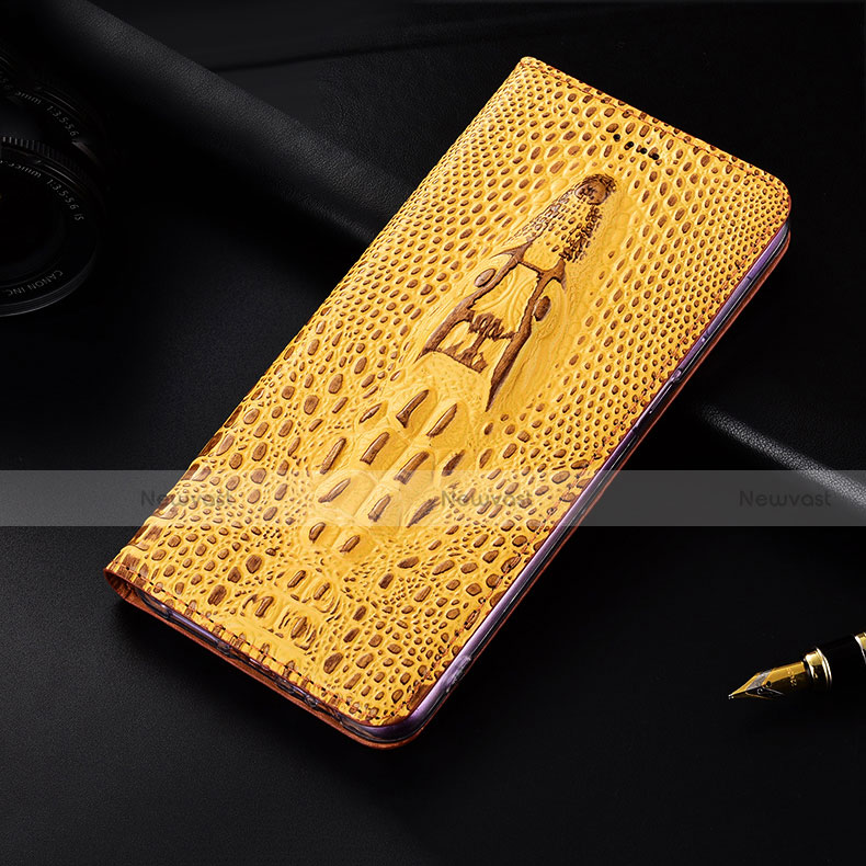 Leather Case Stands Flip Cover H15 Holder for Apple iPhone 15 Pro Max Yellow