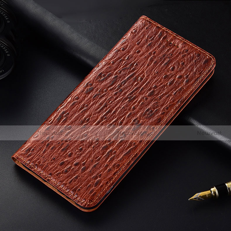 Leather Case Stands Flip Cover H16 Holder for Apple iPhone 13 Brown