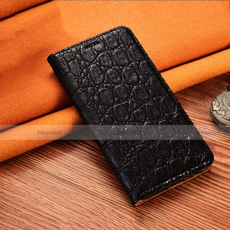 Leather Case Stands Flip Cover H18 Holder for Apple iPhone 15 Black