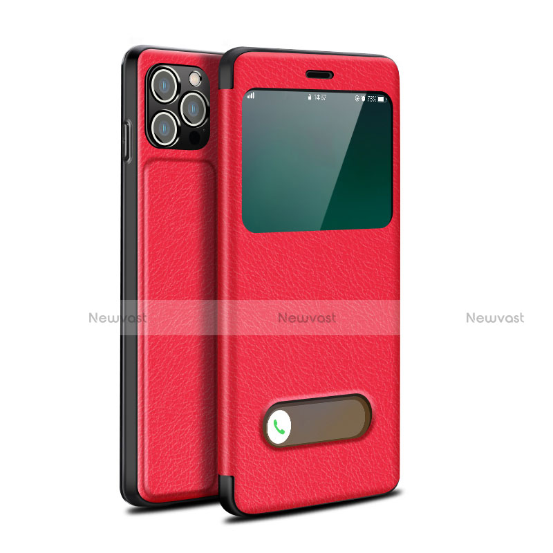 Leather Case Stands Flip Cover H19 Holder for Apple iPhone 13 Pro Max Red