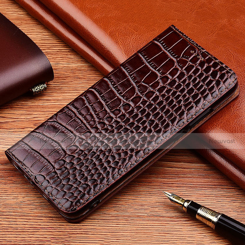 Leather Case Stands Flip Cover H22 Holder for Apple iPhone 15 Brown