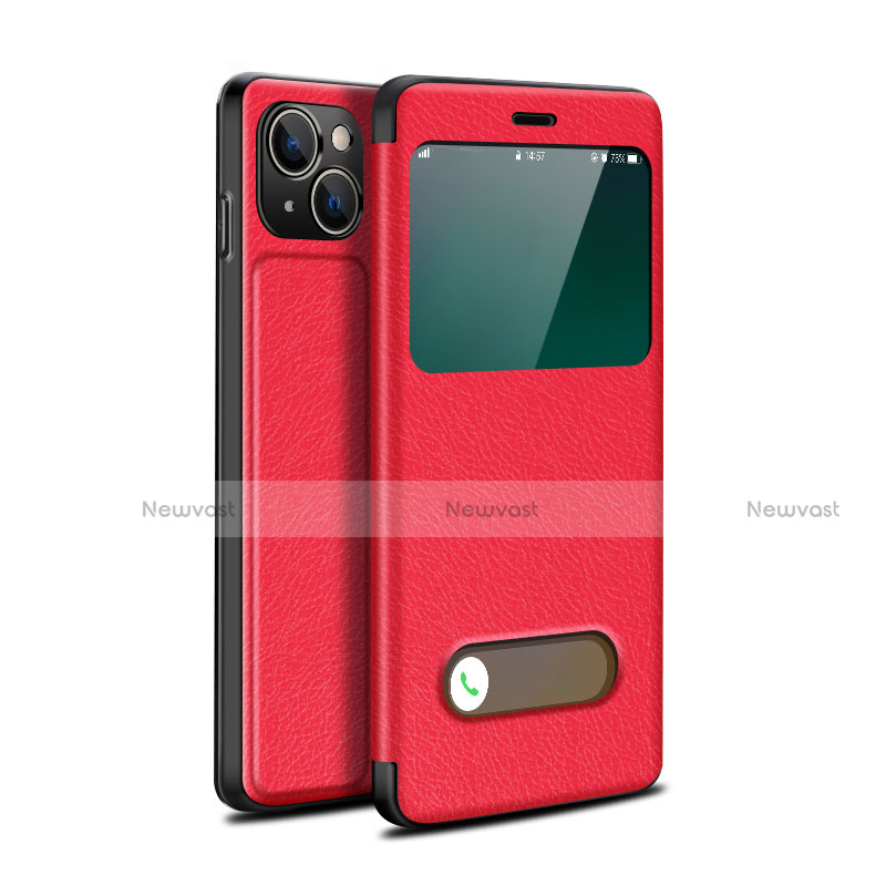 Leather Case Stands Flip Cover H24 Holder for Apple iPhone 13 Red