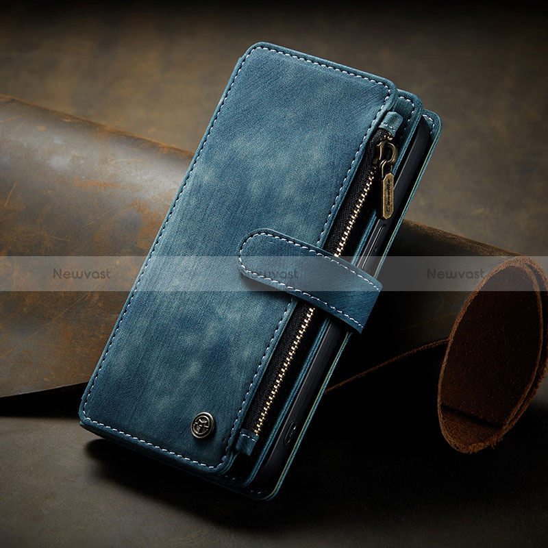 Leather Case Stands Flip Cover H26 Holder for Apple iPhone 15 Blue