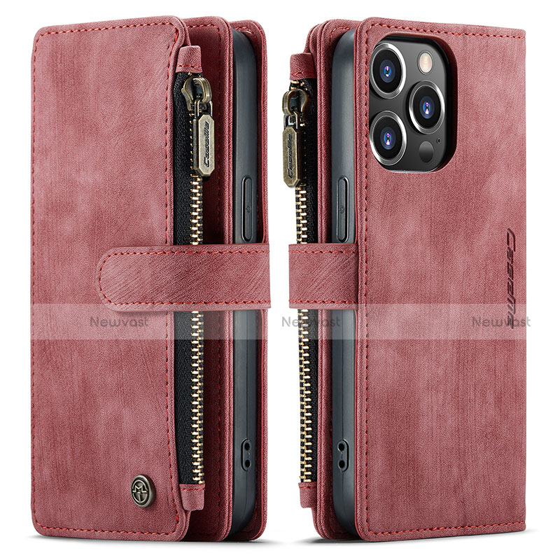 Leather Case Stands Flip Cover H27 Holder for Apple iPhone 13 Pro Max Red