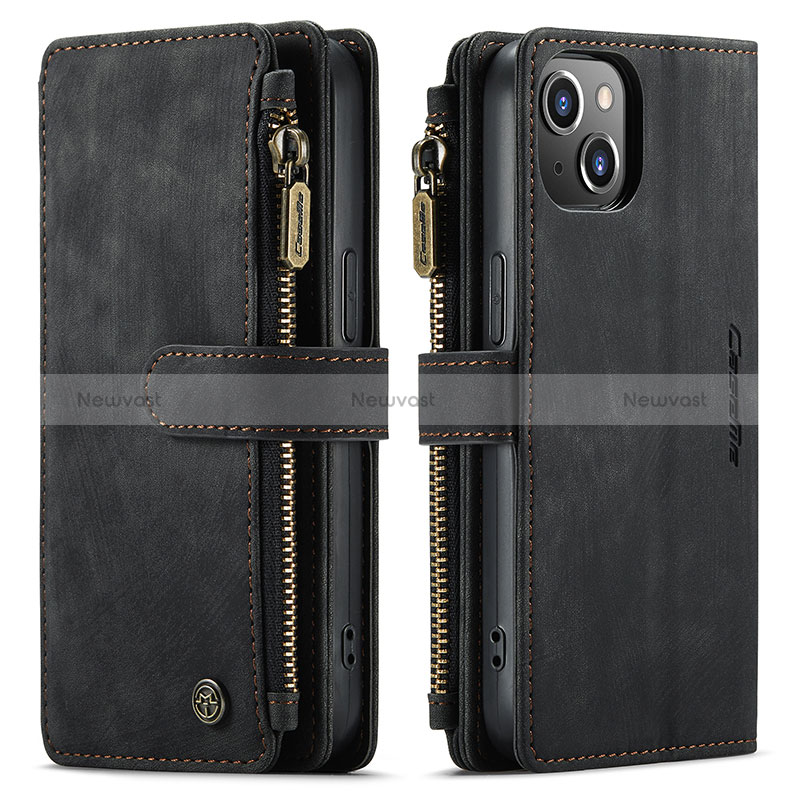 Leather Case Stands Flip Cover H28 Holder for Apple iPhone 15 Black