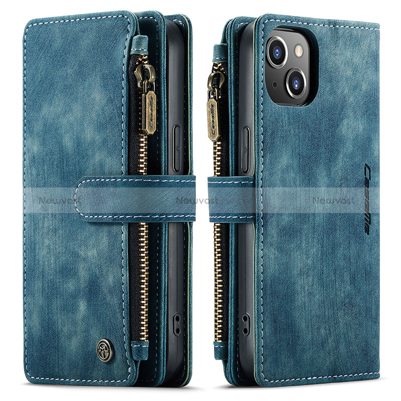 Leather Case Stands Flip Cover H28 Holder for Apple iPhone 15 Blue