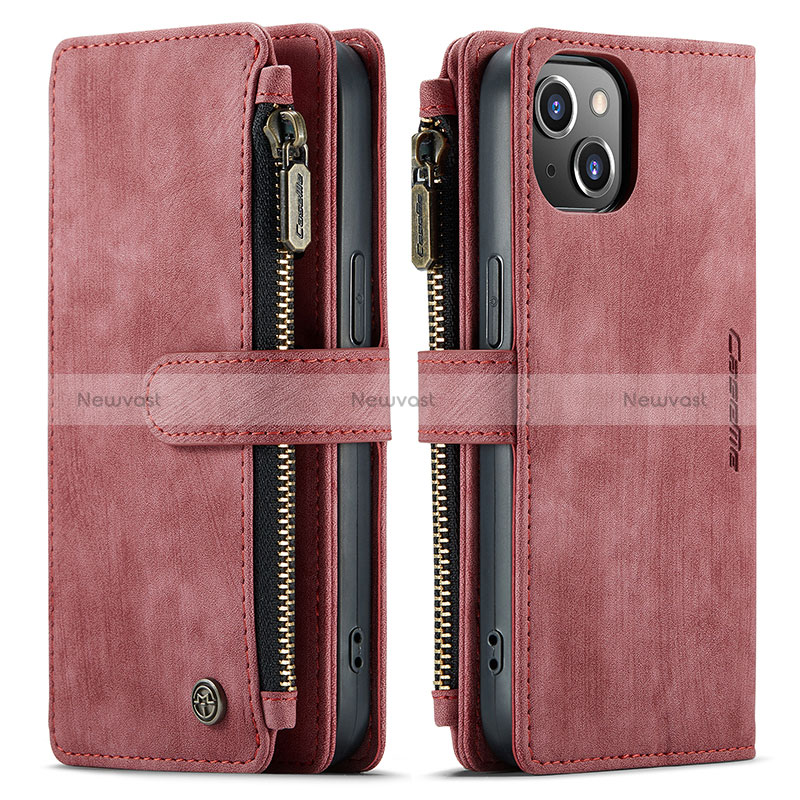 Leather Case Stands Flip Cover H28 Holder for Apple iPhone 15 Red