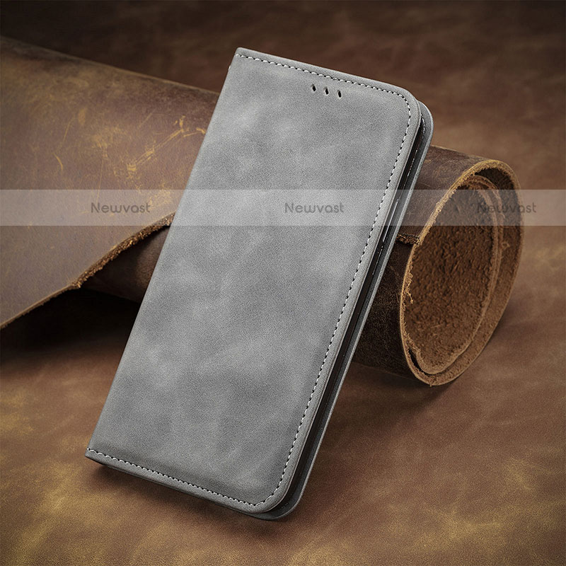 Leather Case Stands Flip Cover H29 Holder for Apple iPhone 14 Gray