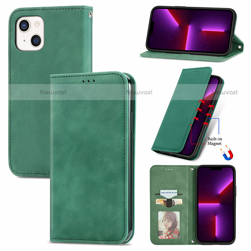 Leather Case Stands Flip Cover H30 Holder for Apple iPhone 13 Mini Green