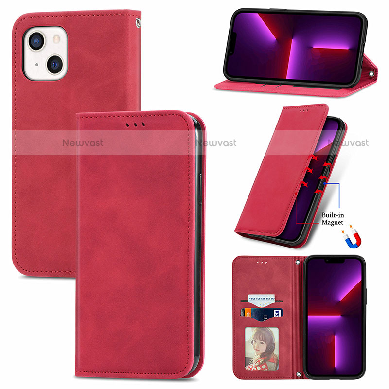 Leather Case Stands Flip Cover H30 Holder for Apple iPhone 14 Plus Red