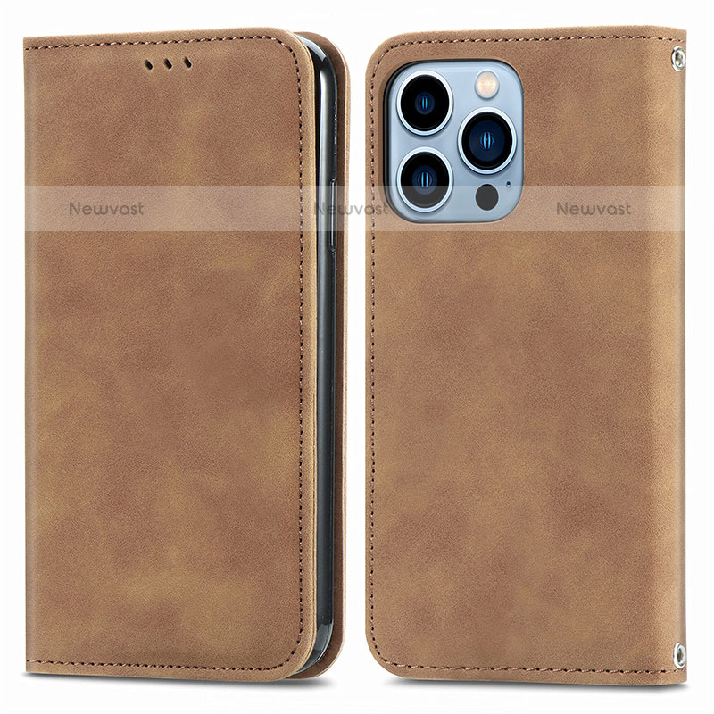 Leather Case Stands Flip Cover H30 Holder for Apple iPhone 14 Pro Brown