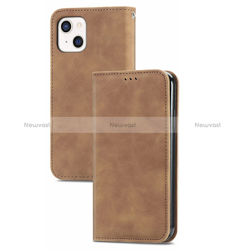 Leather Case Stands Flip Cover H30 Holder for Apple iPhone 15 Brown