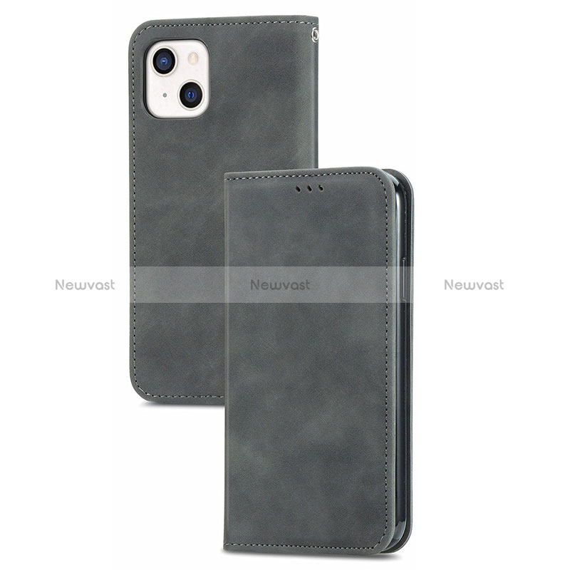 Leather Case Stands Flip Cover H30 Holder for Apple iPhone 15 Dark Gray