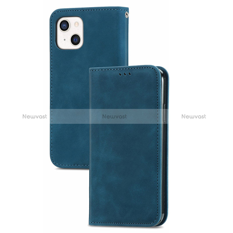 Leather Case Stands Flip Cover H30 Holder for Apple iPhone 15 Plus Blue