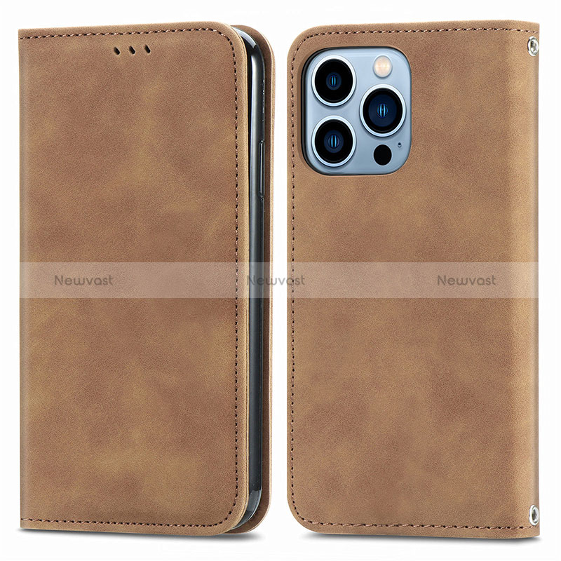 Leather Case Stands Flip Cover H30 Holder for Apple iPhone 15 Pro Brown