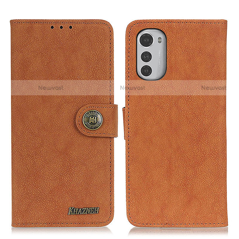 Leather Case Stands Flip Cover Holder A01D for Motorola Moto E32s Brown