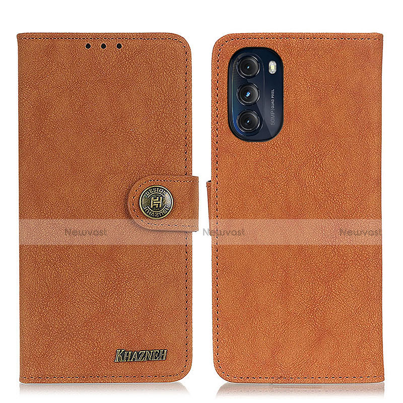 Leather Case Stands Flip Cover Holder A01D for Motorola Moto G 5G (2022) Brown