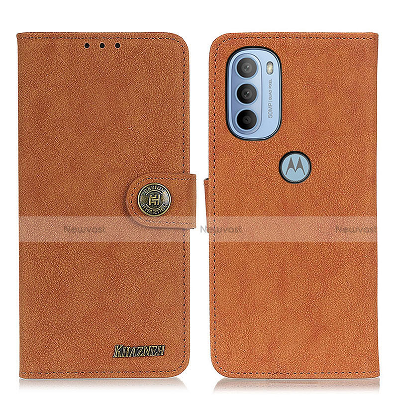 Leather Case Stands Flip Cover Holder A01D for Motorola Moto G41 Brown