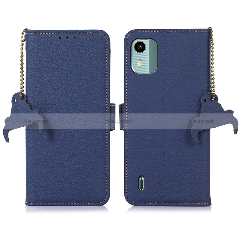 Leather Case Stands Flip Cover Holder A01D for Nokia C12 Blue