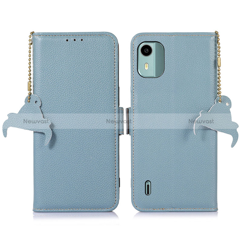 Leather Case Stands Flip Cover Holder A01D for Nokia C12 Plus Mint Blue