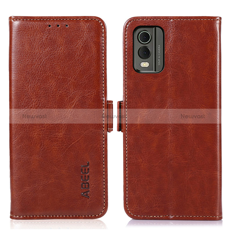 Leather Case Stands Flip Cover Holder A01D for Nokia C210 Brown