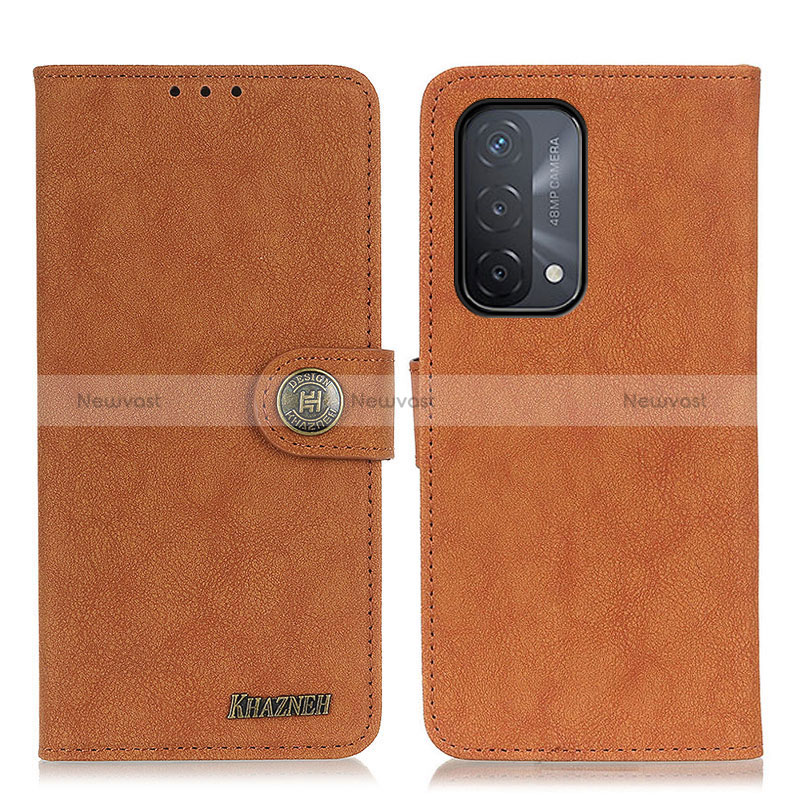 Leather Case Stands Flip Cover Holder A01D for Oppo A74 5G Brown