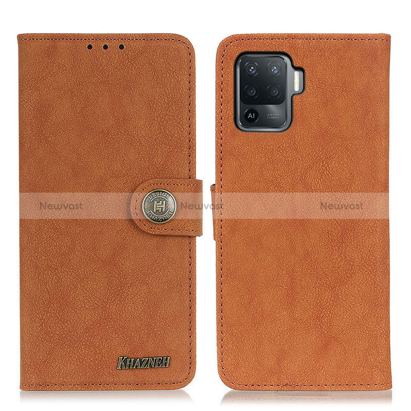 Leather Case Stands Flip Cover Holder A01D for Oppo Reno5 Lite Brown