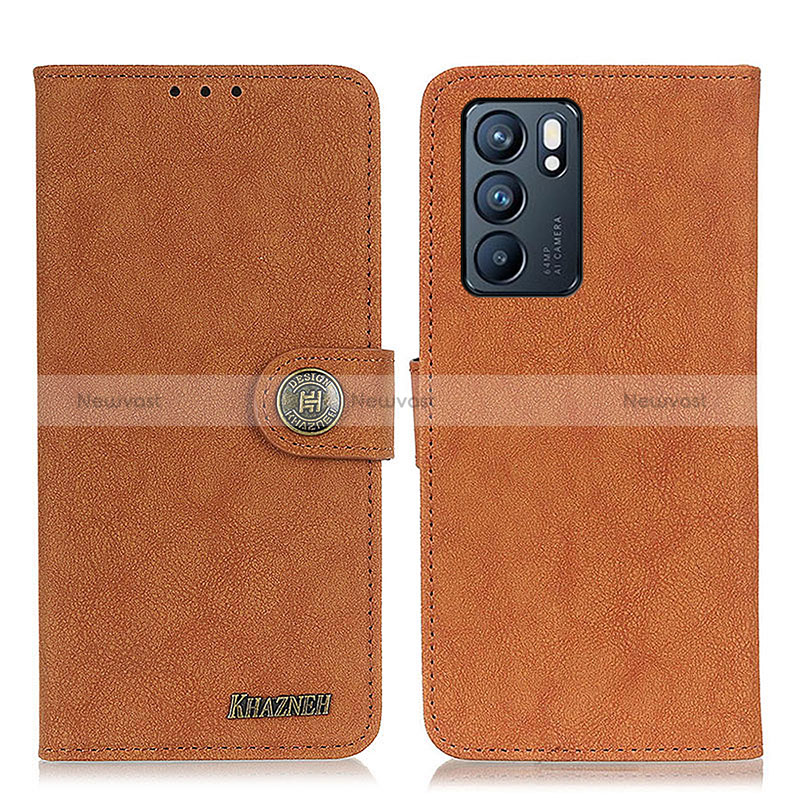 Leather Case Stands Flip Cover Holder A01D for Oppo Reno6 5G Brown