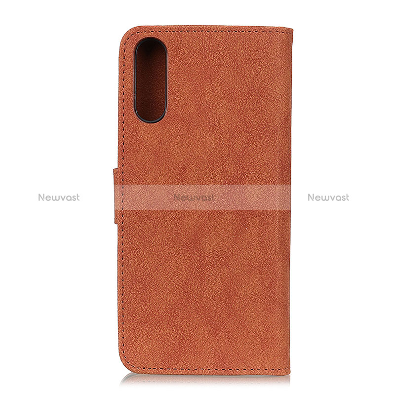 Leather Case Stands Flip Cover Holder A01D for Samsung Galaxy A02 Brown