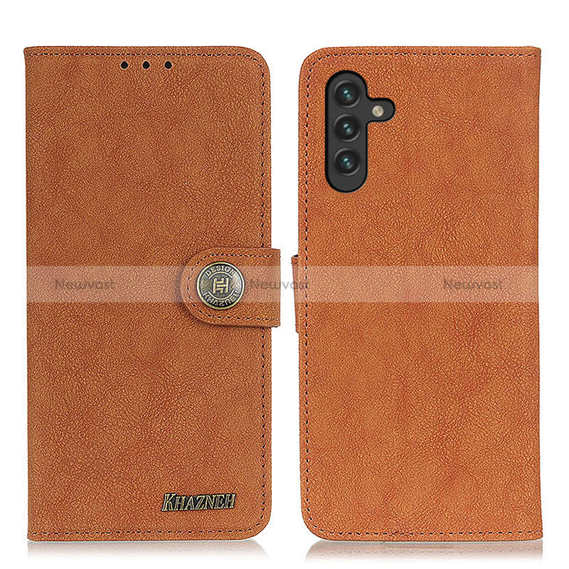 Leather Case Stands Flip Cover Holder A01D for Samsung Galaxy A13 5G Brown