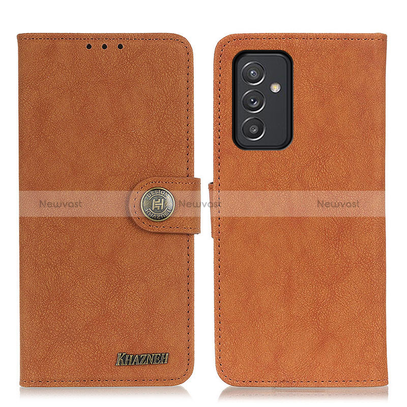 Leather Case Stands Flip Cover Holder A01D for Samsung Galaxy A15 4G Brown