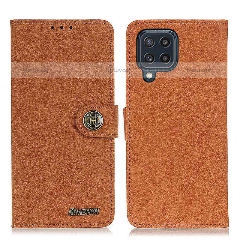 Leather Case Stands Flip Cover Holder A01D for Samsung Galaxy M32 4G Brown