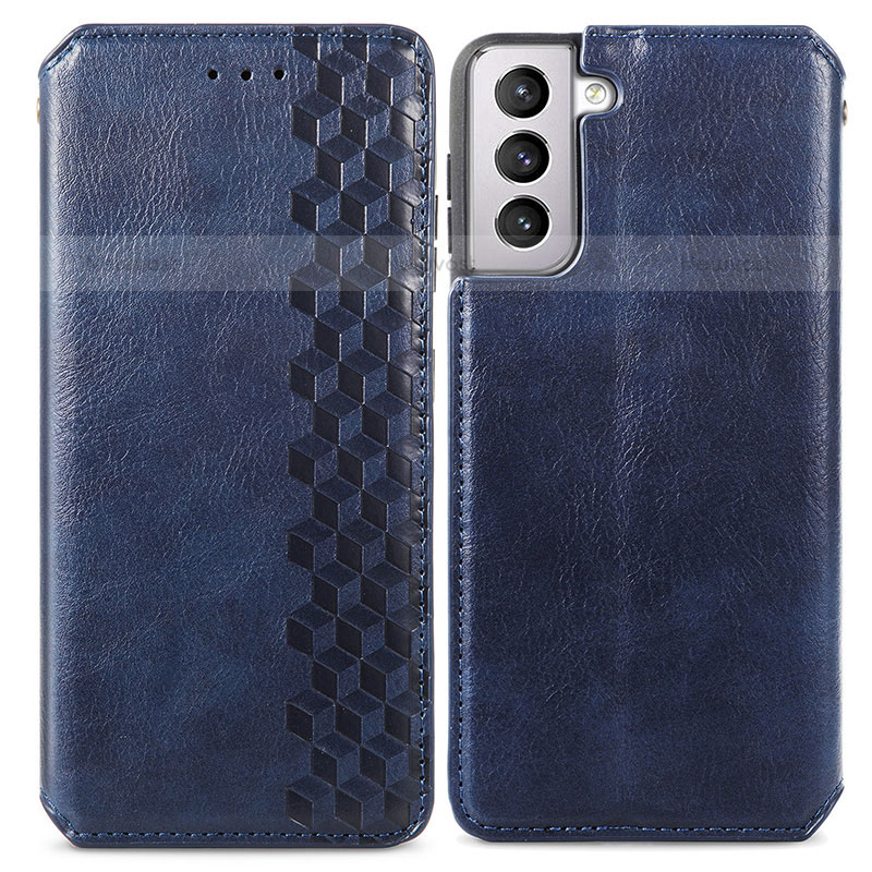 Leather Case Stands Flip Cover Holder A01D for Samsung Galaxy S21 5G Blue