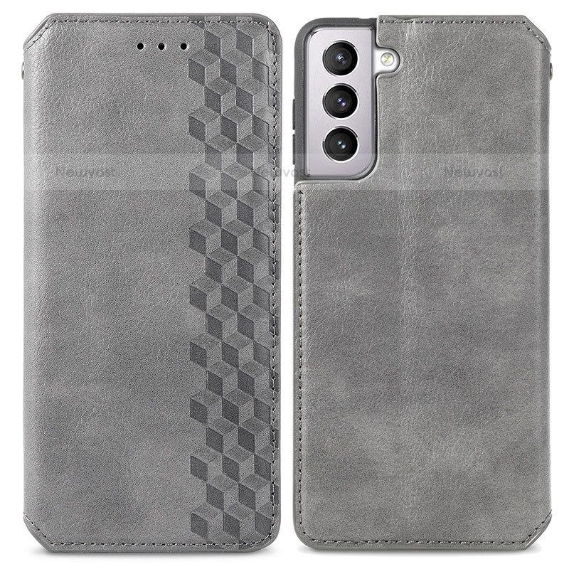 Leather Case Stands Flip Cover Holder A01D for Samsung Galaxy S21 5G Gray