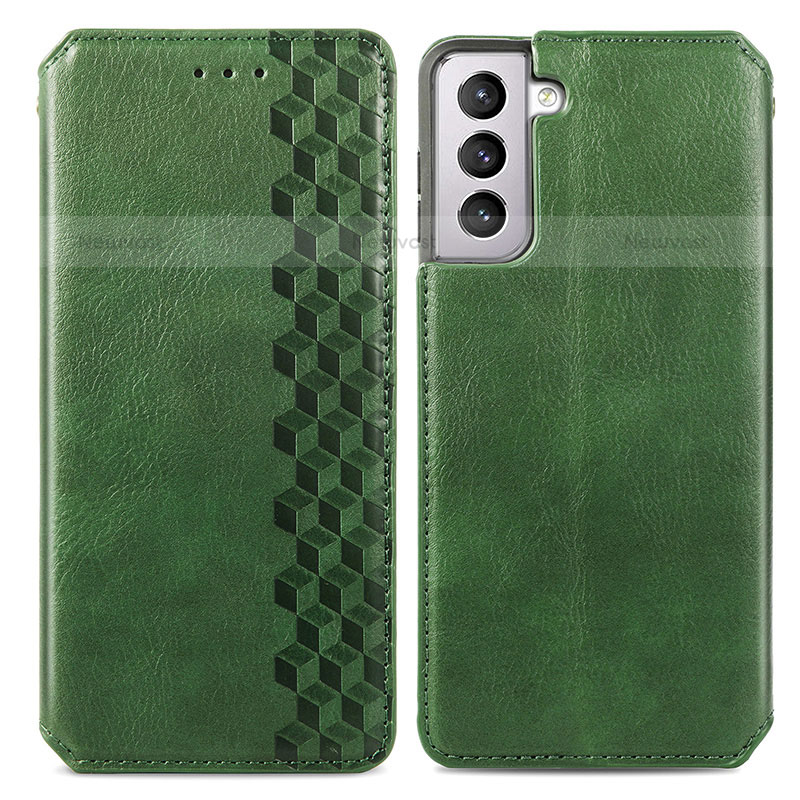 Leather Case Stands Flip Cover Holder A01D for Samsung Galaxy S21 5G Green