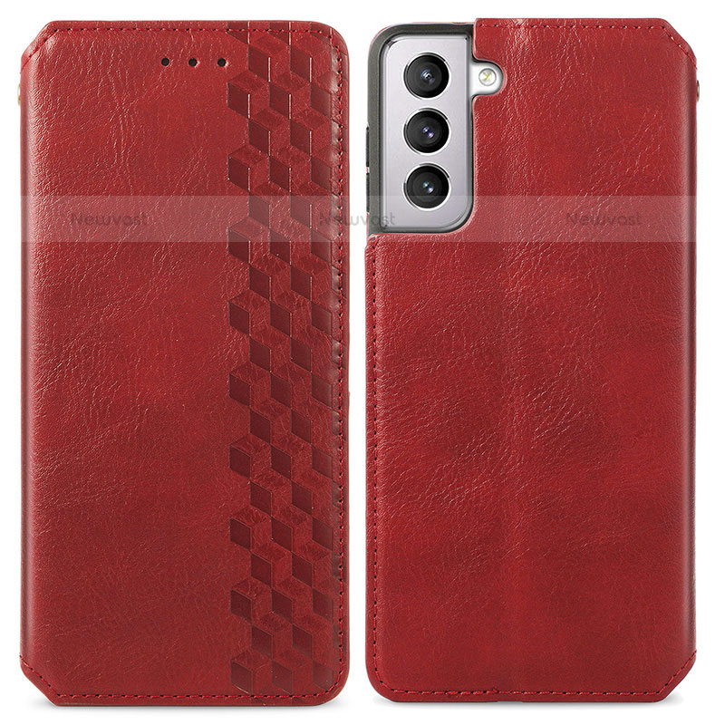 Leather Case Stands Flip Cover Holder A01D for Samsung Galaxy S21 5G Red