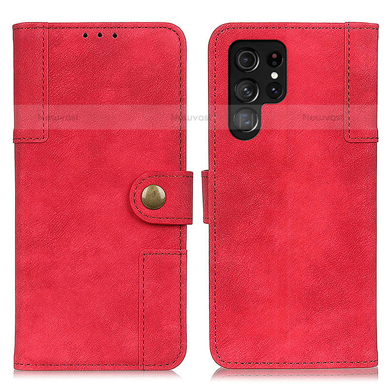 Leather Case Stands Flip Cover Holder A01D for Samsung Galaxy S22 Ultra 5G Red