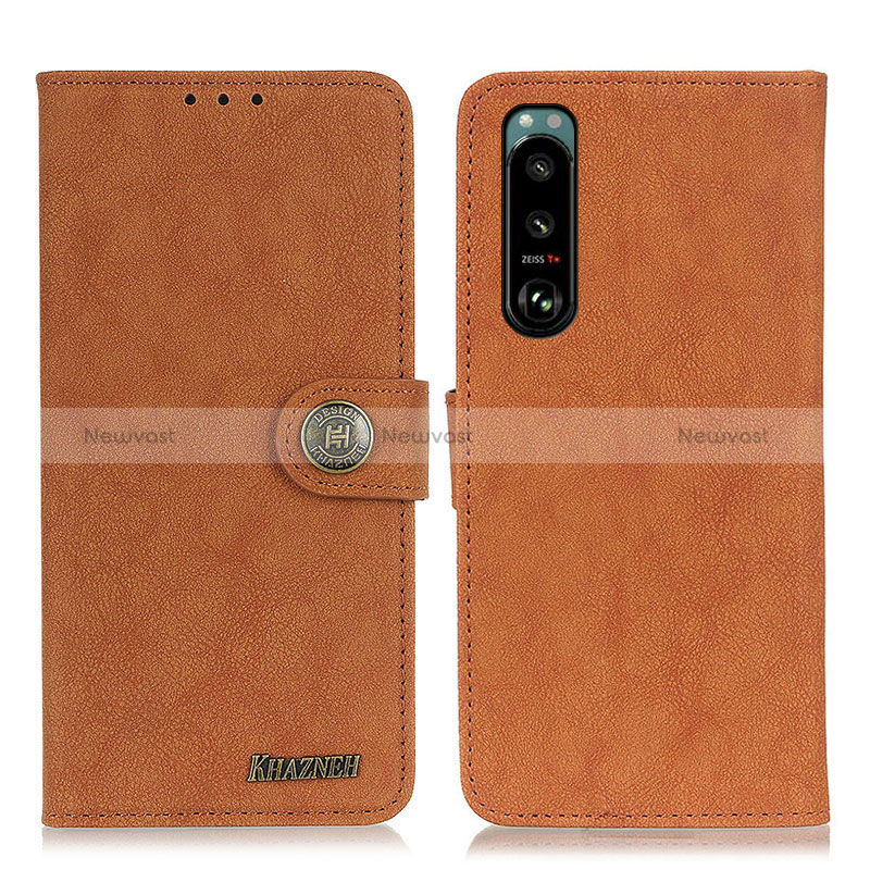 Leather Case Stands Flip Cover Holder A01D for Sony Xperia 5 III SO-53B Brown