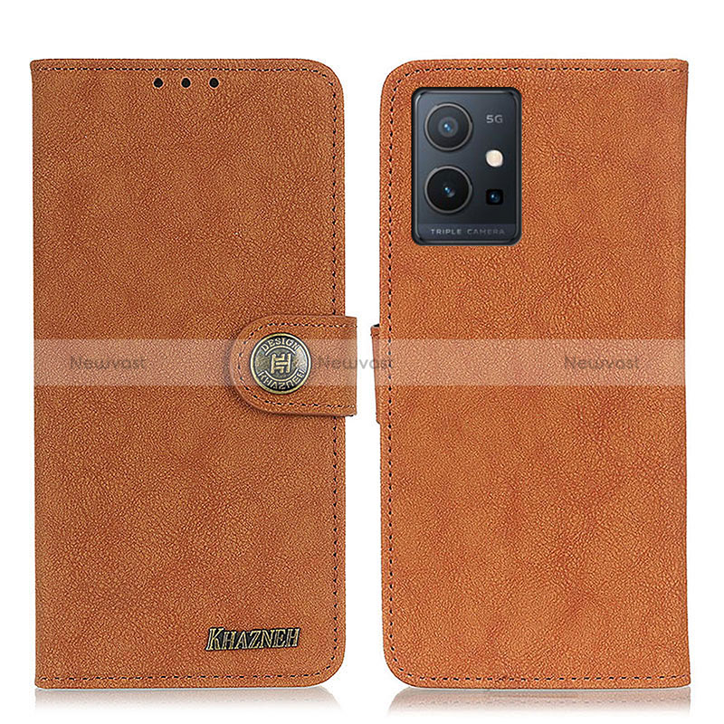 Leather Case Stands Flip Cover Holder A01D for Vivo iQOO Z6 5G Brown