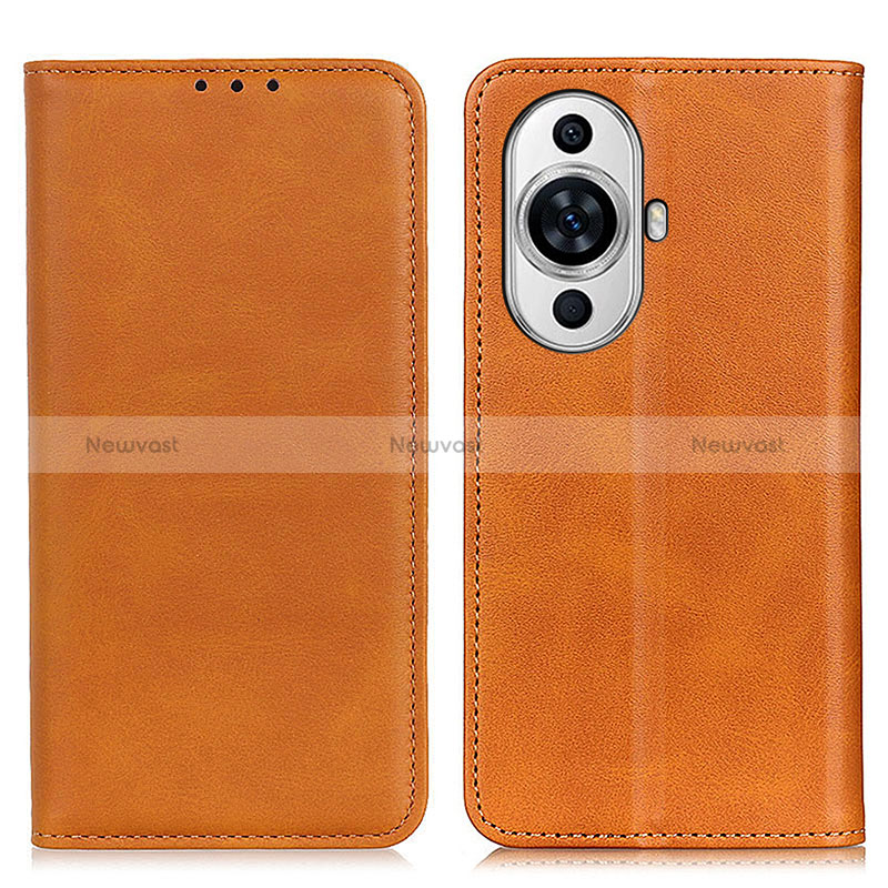 Leather Case Stands Flip Cover Holder A02D for Huawei Nova 11 Light Brown