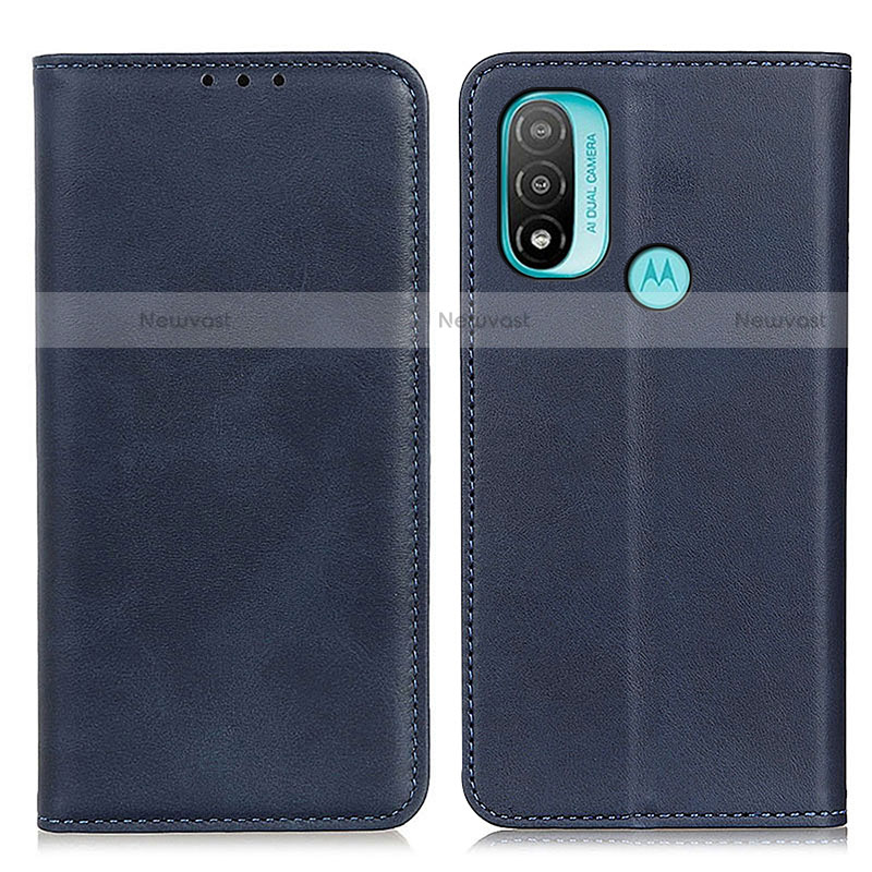 Leather Case Stands Flip Cover Holder A02D for Motorola Moto E20 Blue