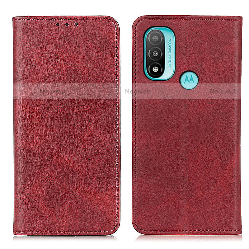 Leather Case Stands Flip Cover Holder A02D for Motorola Moto E30 Red