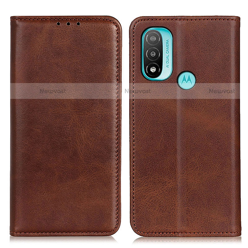 Leather Case Stands Flip Cover Holder A02D for Motorola Moto E40 Brown