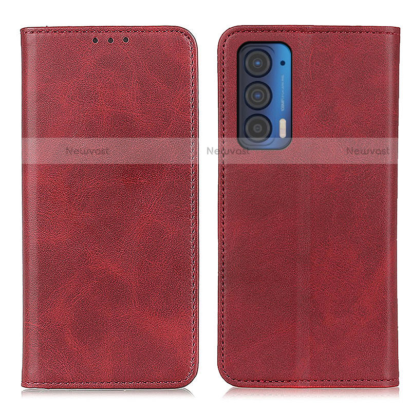 Leather Case Stands Flip Cover Holder A02D for Motorola Moto Edge (2021) 5G Red